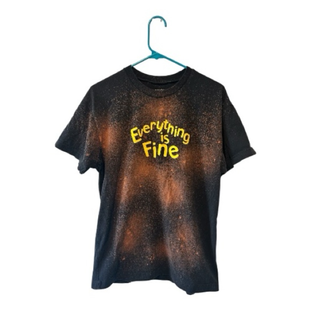 Everything Is Fine Bleach Dyed Graphic Tee Large Custom Distressed Shirt